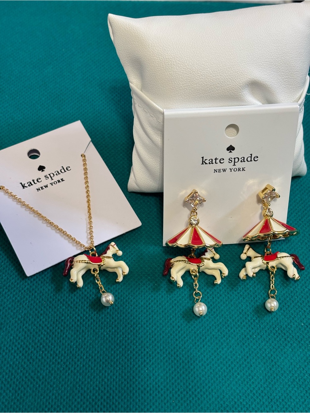 kate spade New York Carousel Horse Necklace & Earrings Set in White and Red